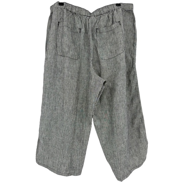 Coldwater Creek Striped Linen Wide-Leg Crops Pull On Pant Black/White Petite L - Picture 3 of 12